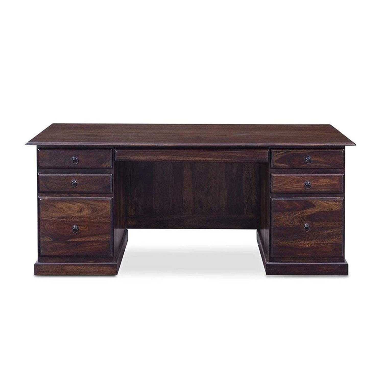 Solid Sheesham Wooden Office Table With 6 Drawer Walnut FInish