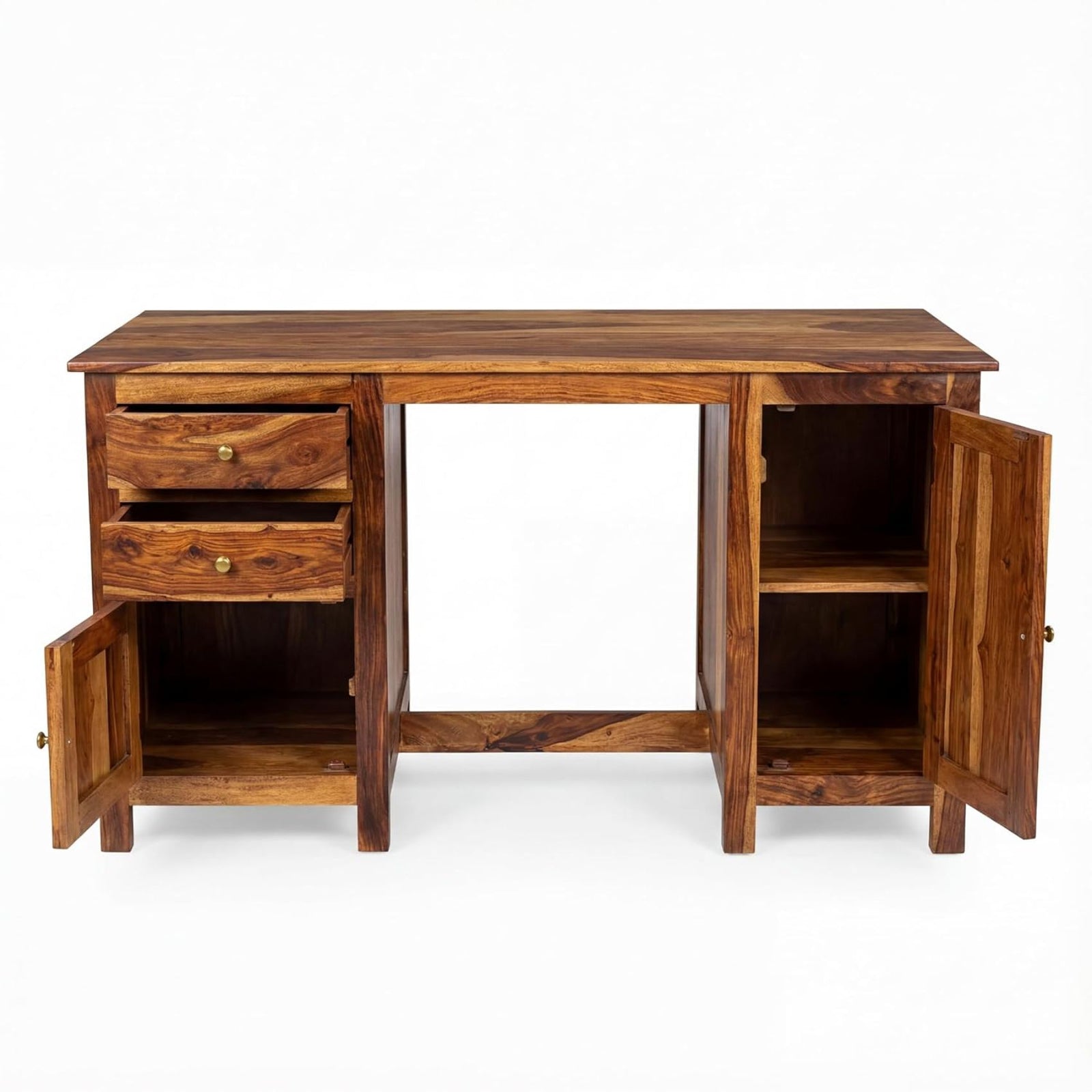 VIP Sheesham Wood Study Table with 2 Drawers & 2 Doors Finish - Natural