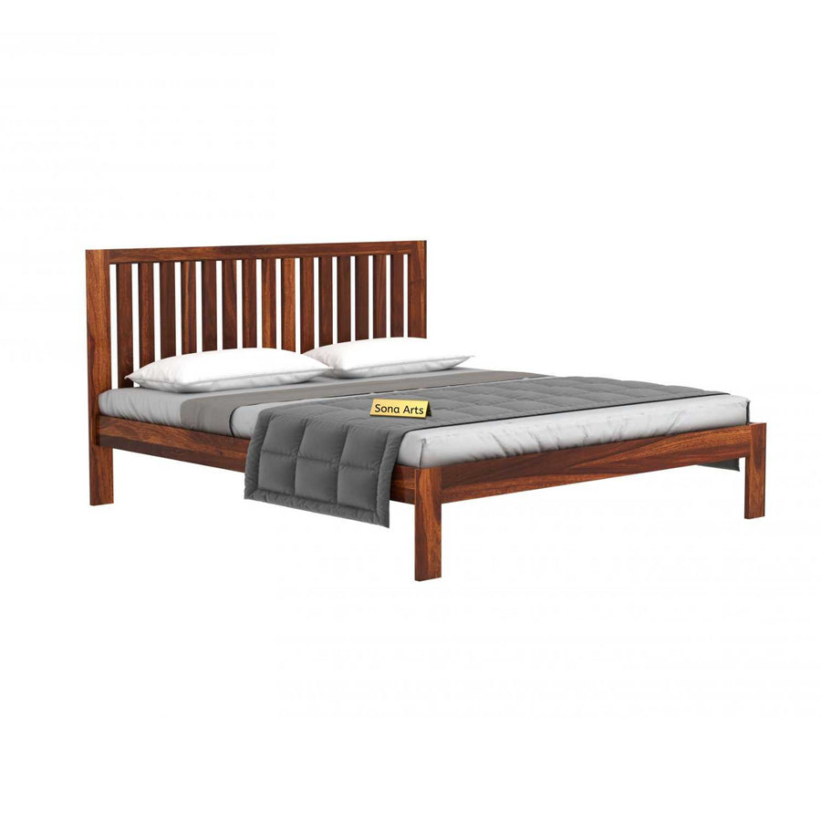 Bars Solid Sheesham Wood Bed Without Storage Finish -Walnut