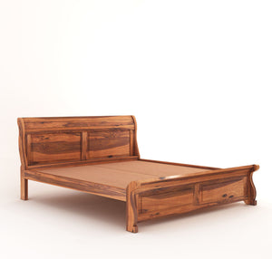 Curve Solid Sheesham Wood Queen Size Bed without Storage - Natural Finish