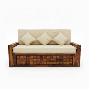 Diamond Sheesham Wooden Sofa Cum bed Finish - Natural