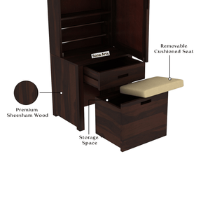 Dressing Table with Mirror and Chair for Bedroom - Walnut Finish