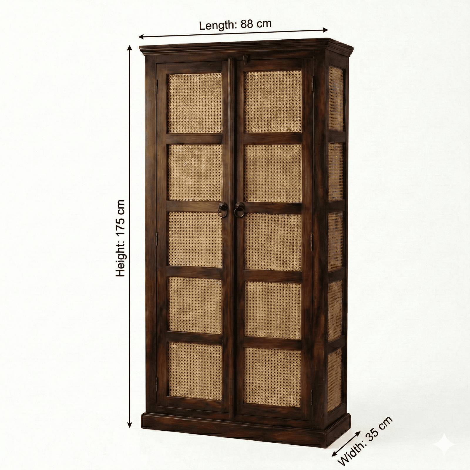 Boho Sheesham Wooden Crockery Cabinet Bookshelf with Door Walnut