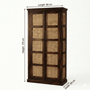 Boho Sheesham Wooden Crockery Cabinet Bookshelf with Door Walnut