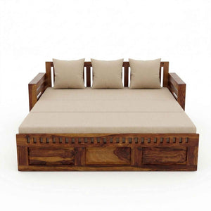 Kuber Wooden Sofa Cum Bed 3 Seater - Natural
