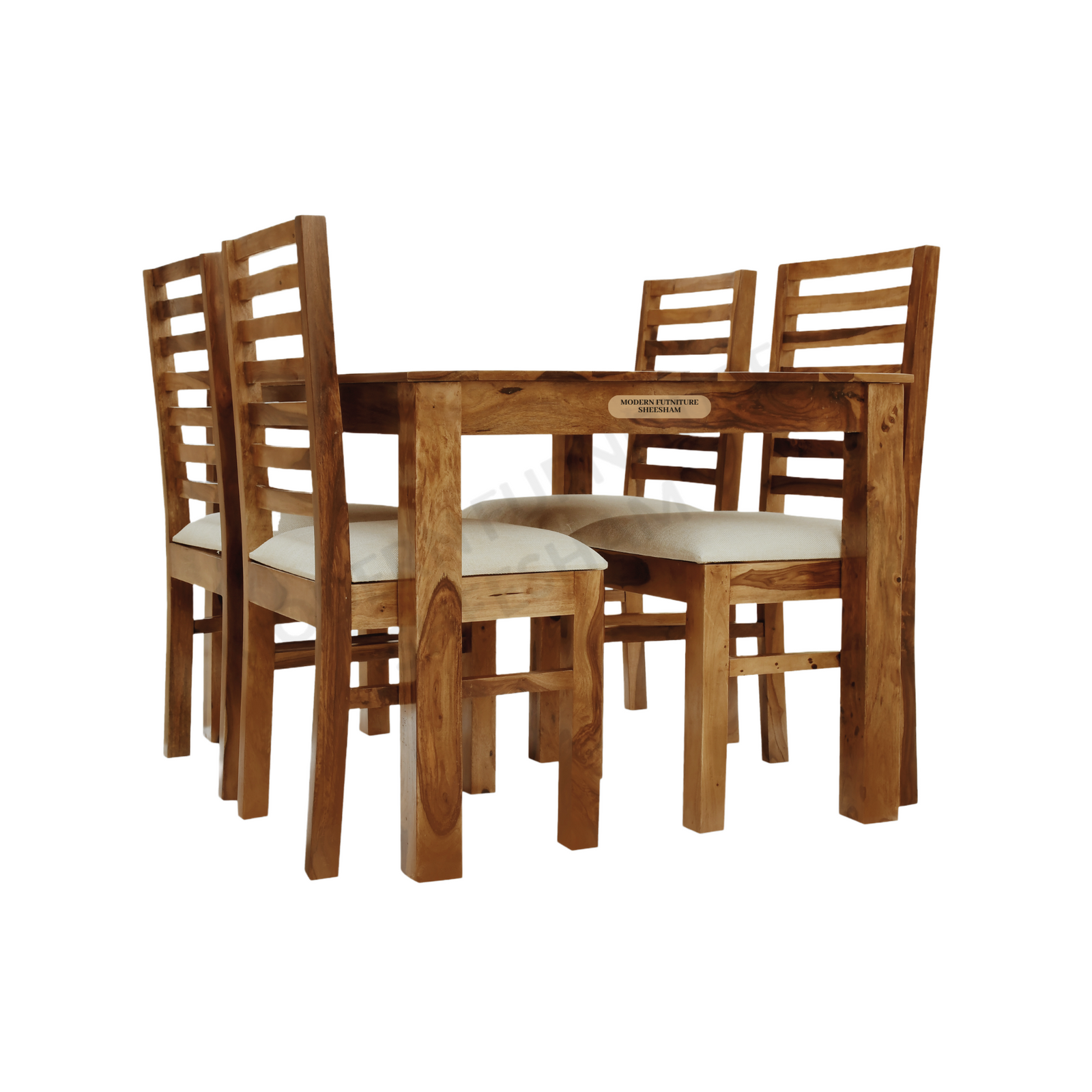 Solid Sheesham Wood 4 Seater Dining Table Set Finish - Natural