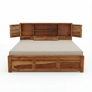 Urban Solid Sheesham Wood King Size Bed with Storage Box  Finish - Natural