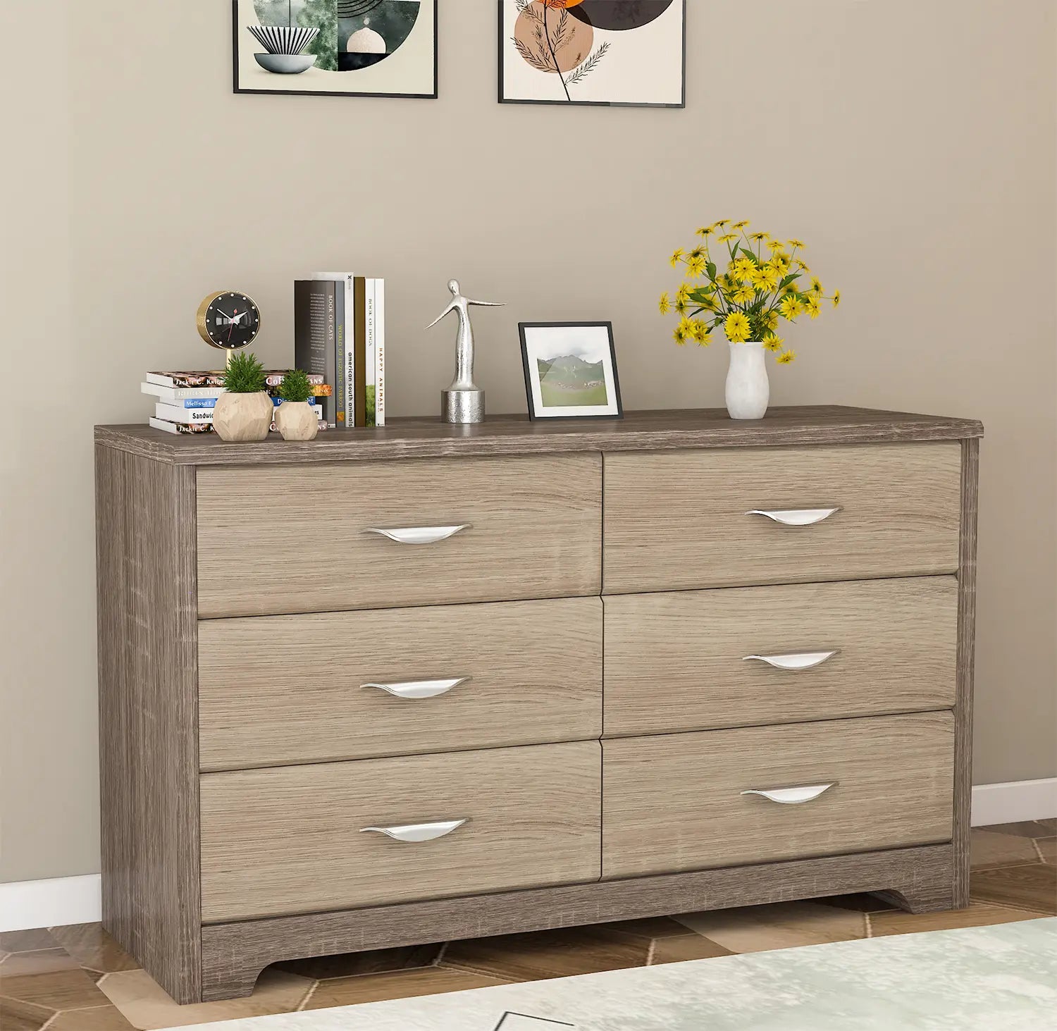 6-Drawer Chest of Drawers in Sonoma Oak Finish | Engineered Wood Chest with Modern Design