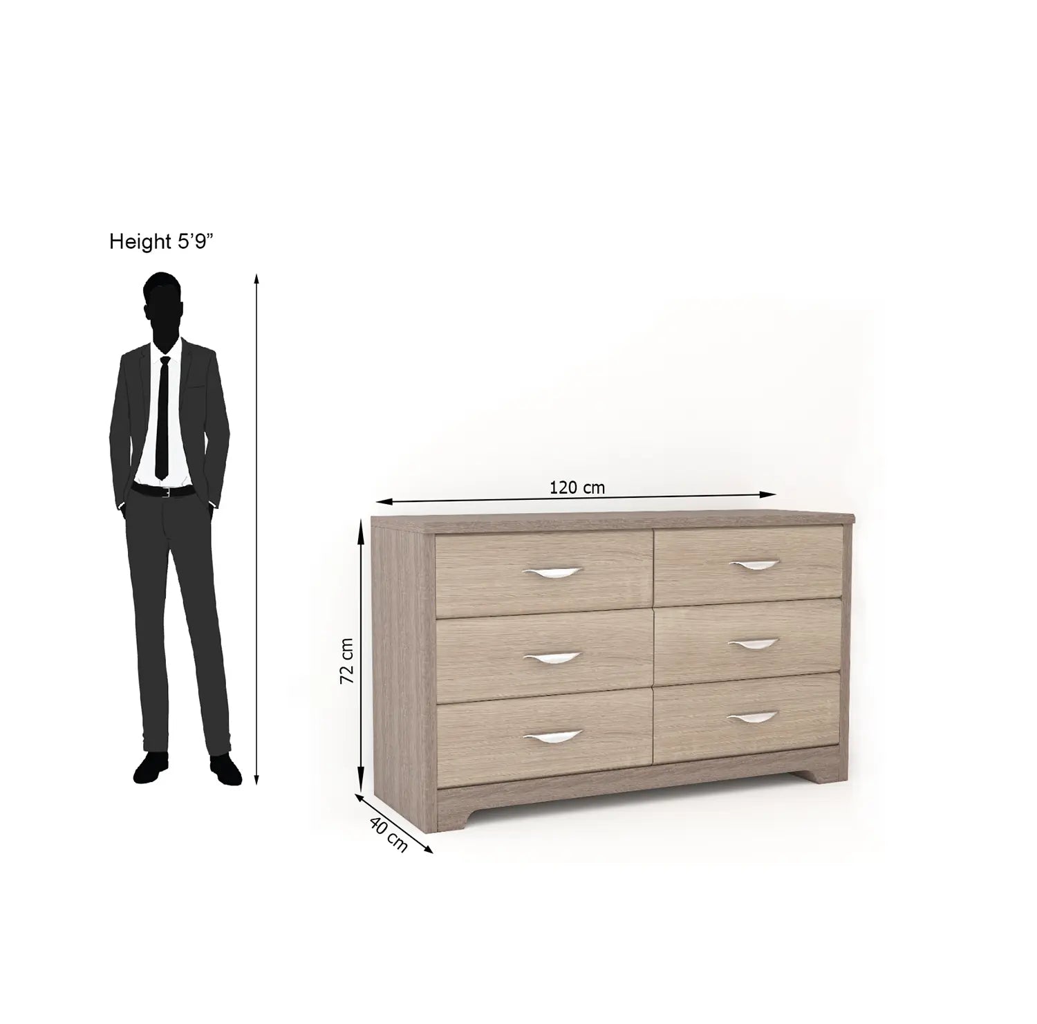 6-Drawer Chest of Drawers in Sonoma Oak Finish | Engineered Wood Chest with Modern Design