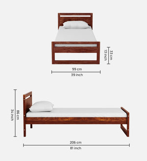Duke Sheesham Wood Single Bed Furniture Wooden Single Size Cot Bed for Bedroom - Natural Finish