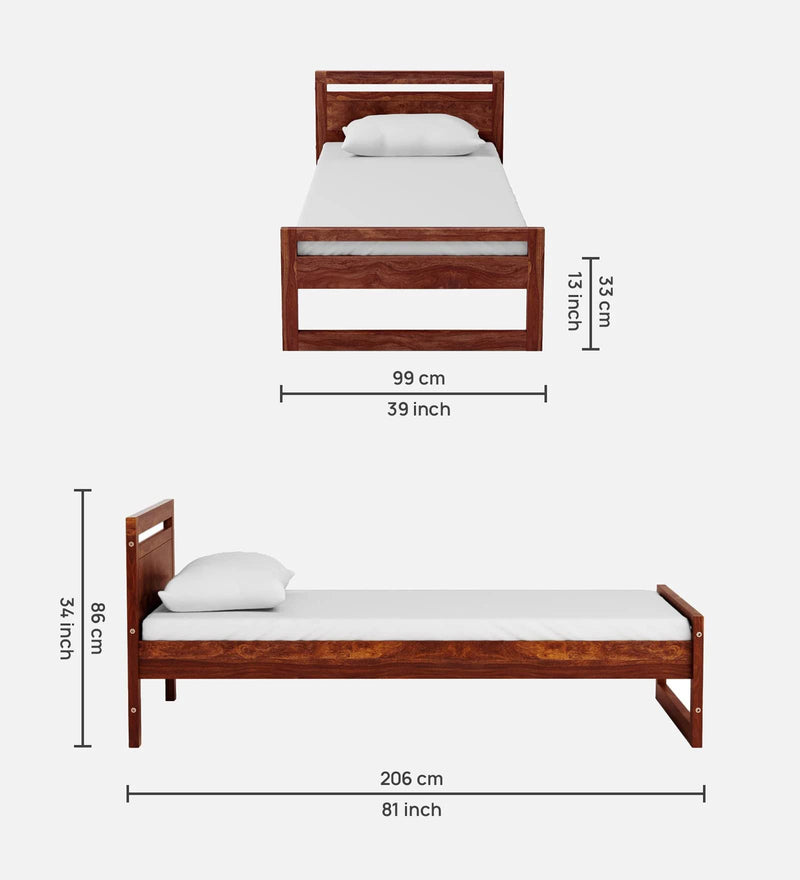 Duke Sheesham Wood Single Bed Furniture Wooden Single Size Cot Bed for Bedroom - Natural Finish