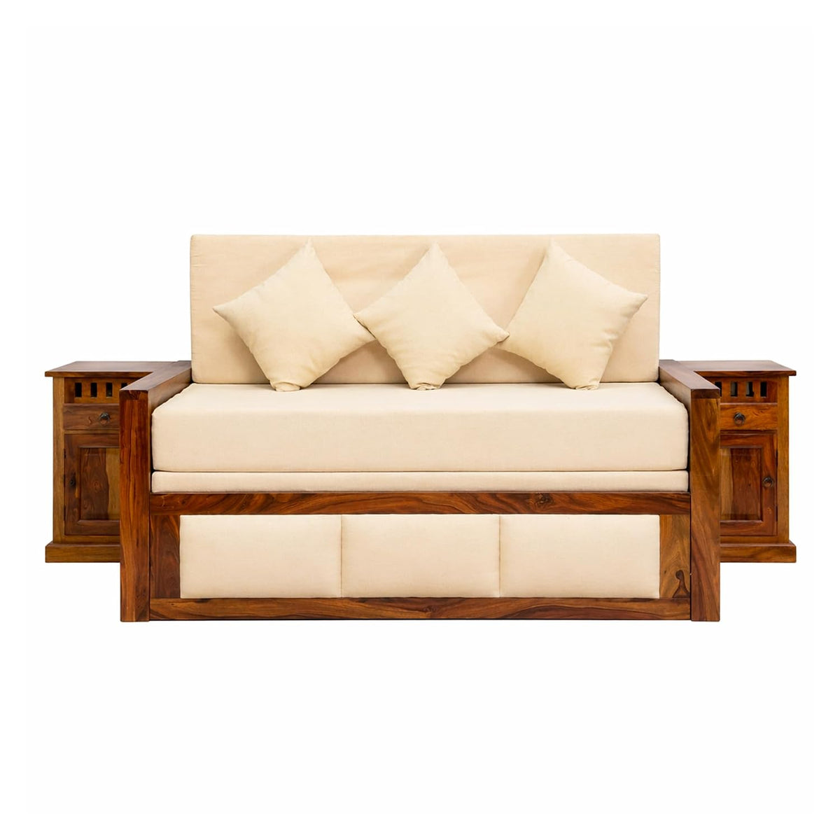 Zeus With Bedside Solid Sheesham Wood Sofa Cum Bed in natural finish - alternate view