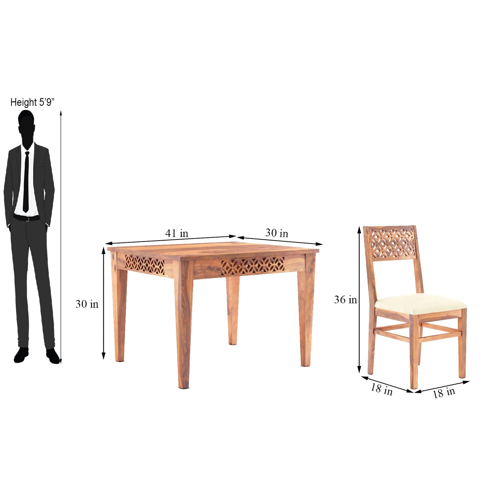 CNC Solid Sheesham Wooden Dining Table 4 Seater Finish - Honey