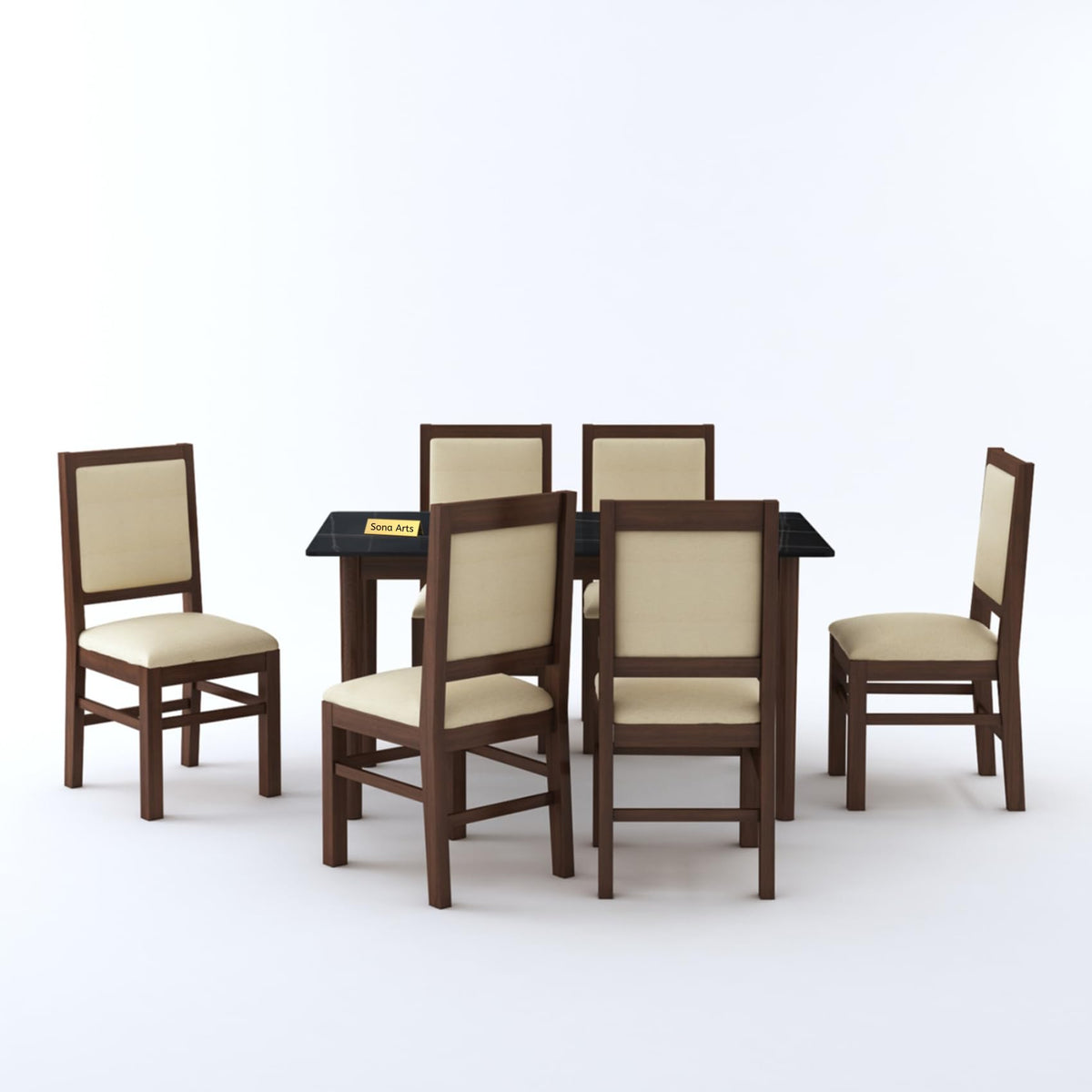 Marble Solid Black Solid Sheesham Wood 6 Seater Dining Table Set - close-up of the black finish and wood grain