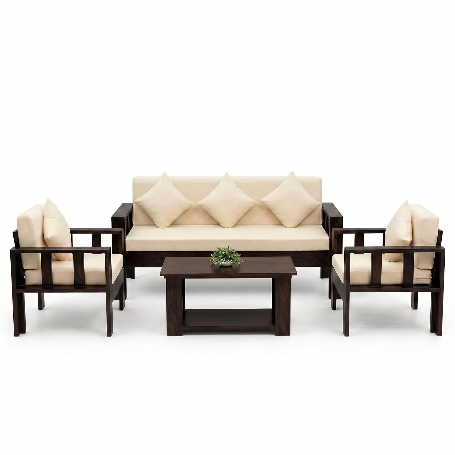 Natraj 5 Seater Solid Sheesham Wood Sofa Set for Living Room - Walnut Finish