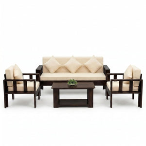 Natraj 5 Seater Solid Sheesham Wood Sofa Set for Living Room - Walnut Finish