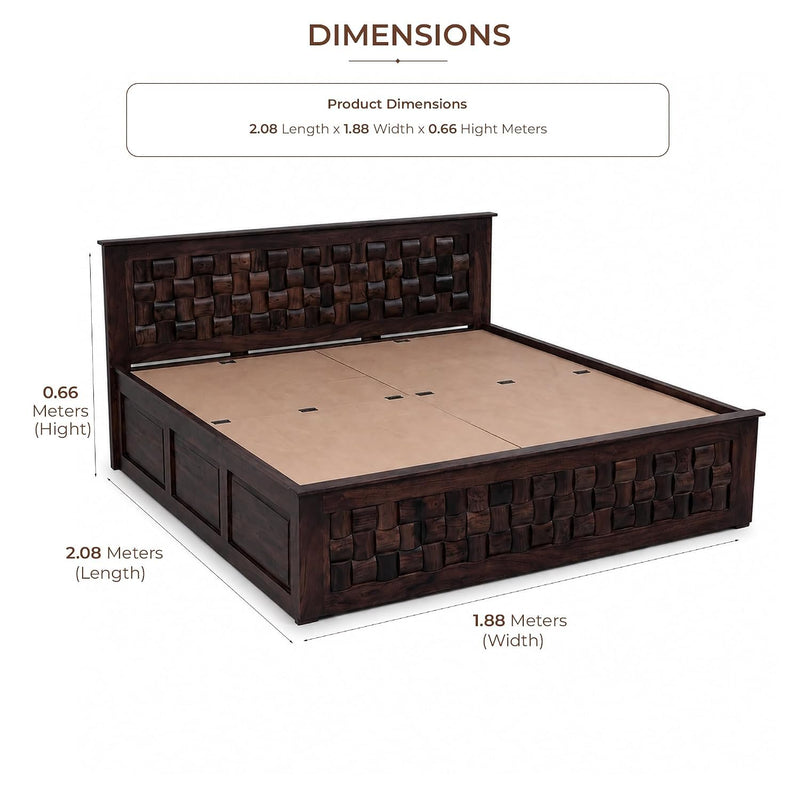 Niwar Solid Sheesham Wood King Size Bed without Storage & 2 Bedside Tables - Natural Finish