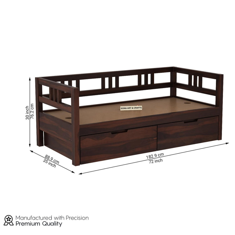 with Pillow Solid Sheesham Wood Sofa Cum Diwan - Natural Finish