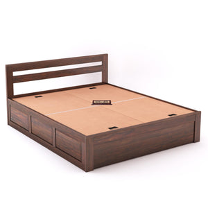 Eros Solid Sheesham Wood King Size Bed with Box Storage - Walnut Finish