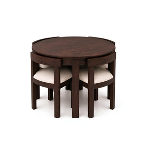 Cero Sheesham Wood Round 4 Seater Dining Table Set - Walnut Finish
