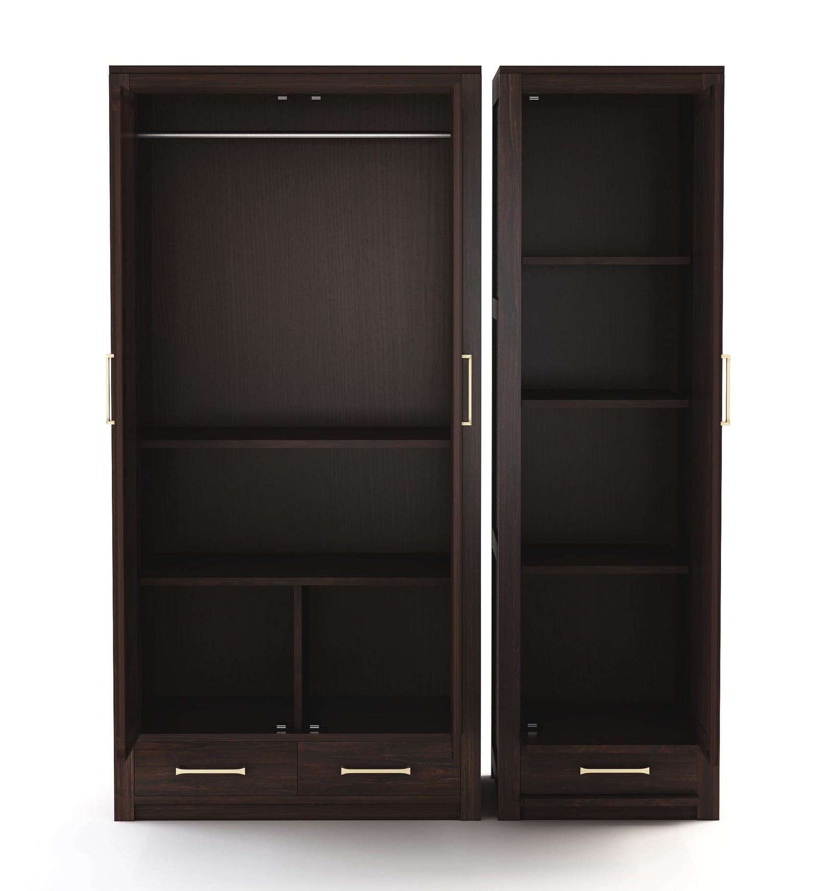 Sheesham Wood 3 Door Wardrobe with 3 Drawers Storage Finish - Walnut
