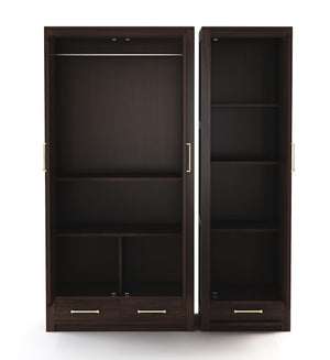 Sheesham Wood 3 Door Wardrobe with 3 Drawers Storage Finish - Walnut