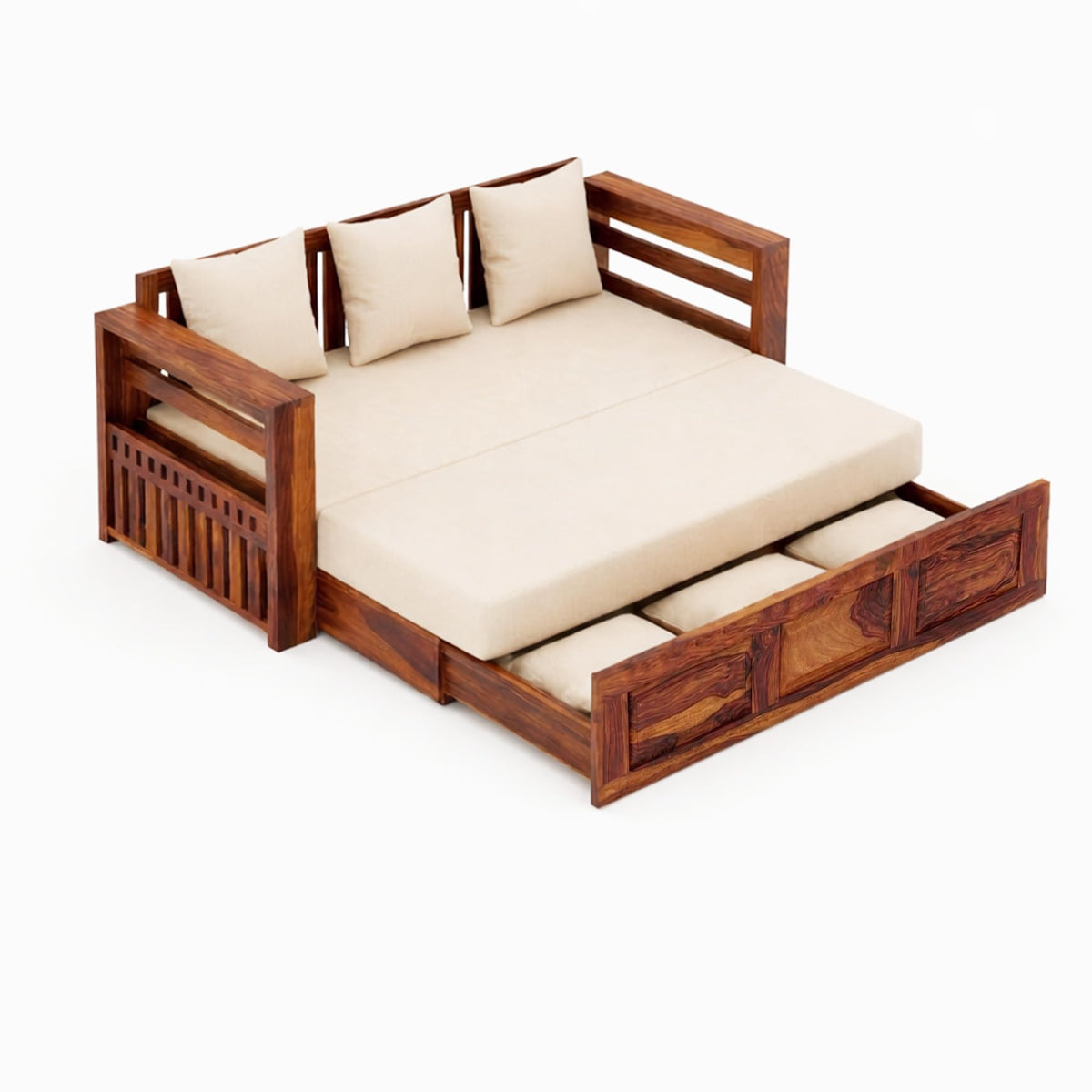 Regal With Bedside Solid Sheesham Wood Sofa Cum Bed in natural finish - alternate view