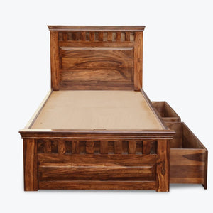 Kuber Sheesham Wood Single Bed Furniture with Two Drawer Storage for Bedroom - Natural Finish