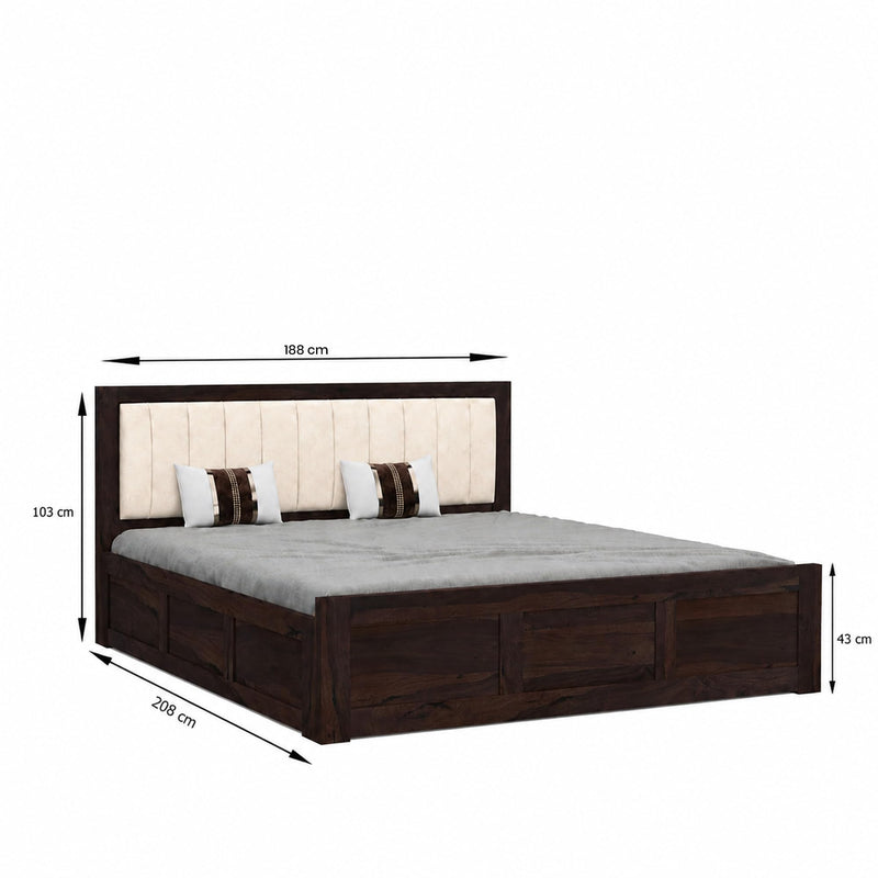 Veronica Solid Sheesham Wood King Size Bed with Box Storage & 2 Bedside Tables - Walnut Finish