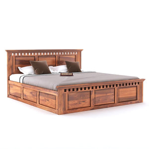 Kuber Solid Sheesham Wood King Size Bed with Box Storage - Natural Finish