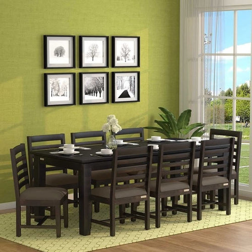5 Fanti Dark Solid Sheesham Wood 8 Seater Dining Table Set in walnut finish
