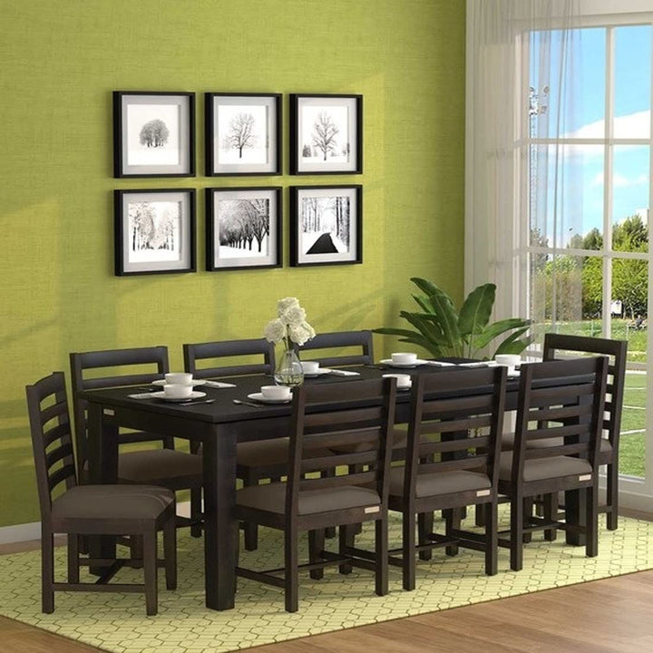5 Fanti Dark Solid Sheesham Wood 8 Seater Dining Table Set in walnut finish