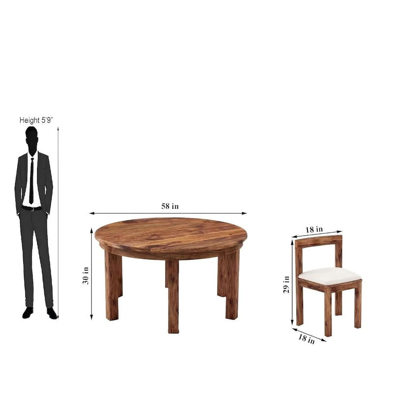 Cero Round Sheesham Wood Dining Table 6 Seater - Natural Finish