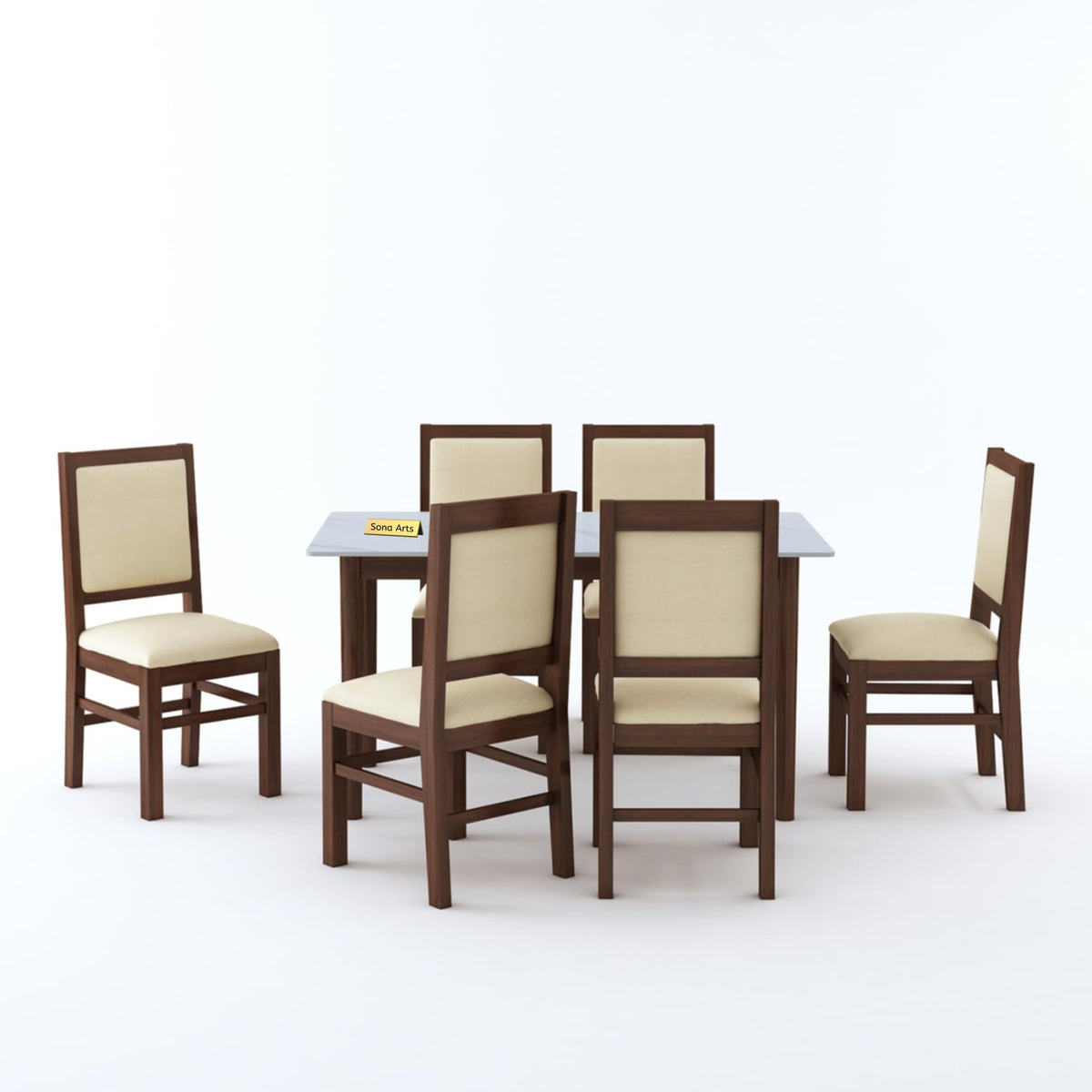 Marble Solid White Solid Sheesham Wood 6 Seater Dining Table Set - close-up of the white finish and wood grain