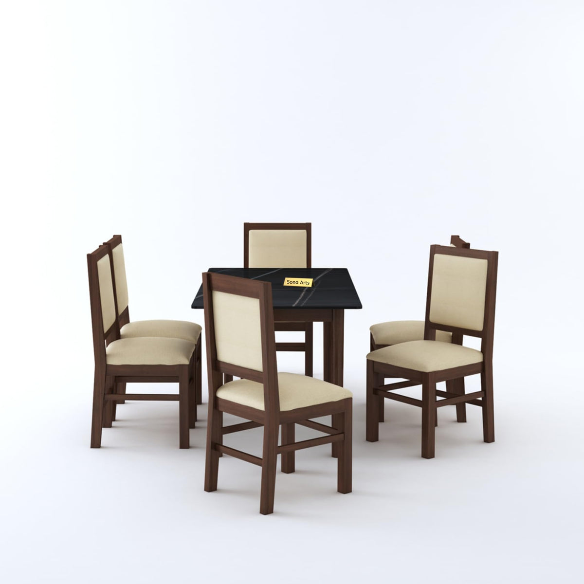 Marble Solid Black Solid Sheesham Wood 6 Seater Dining Table Set - dining chair detail