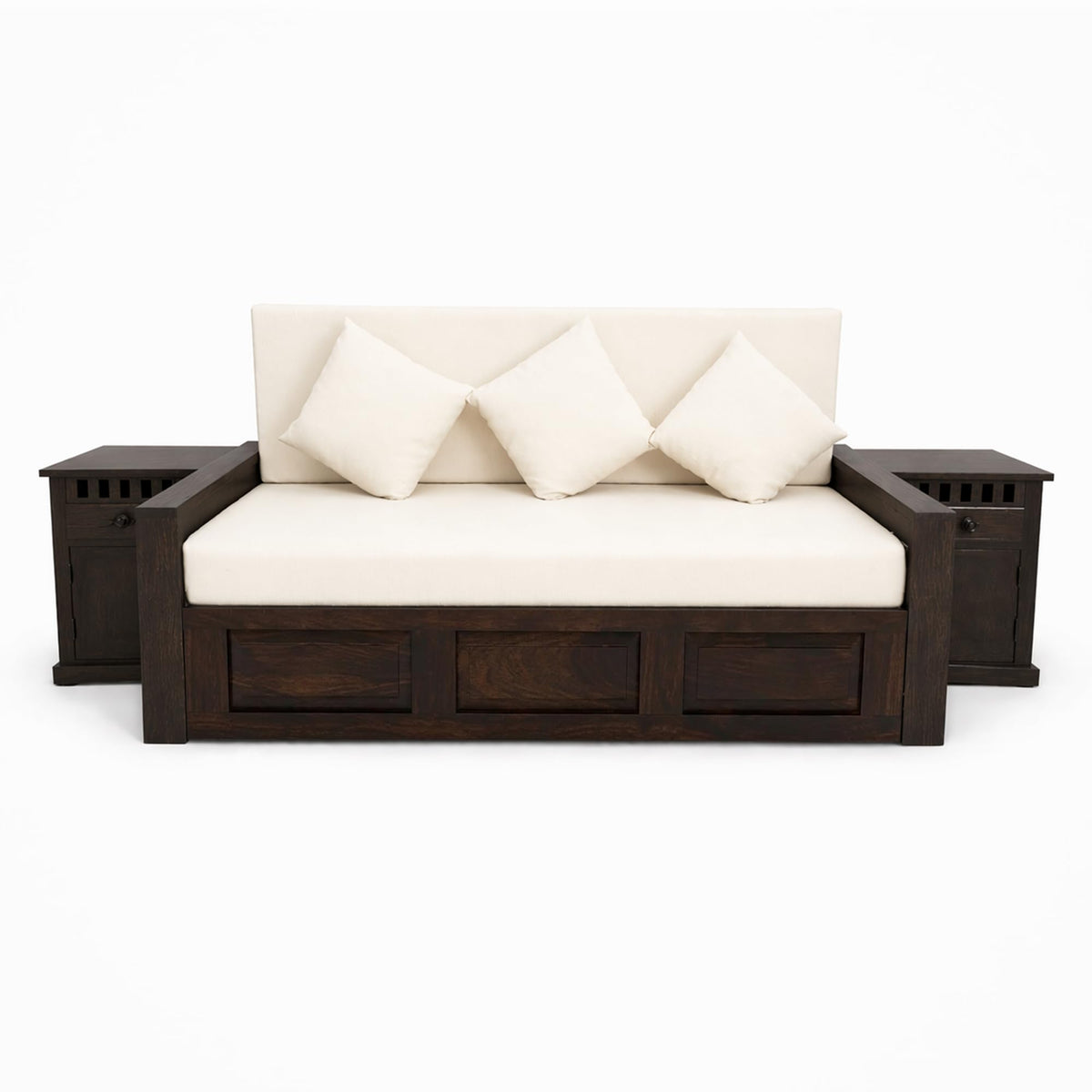 Regal With Bedside Solid Sheesham Wood Sofa Cum Bed in walnut finish - alternate view