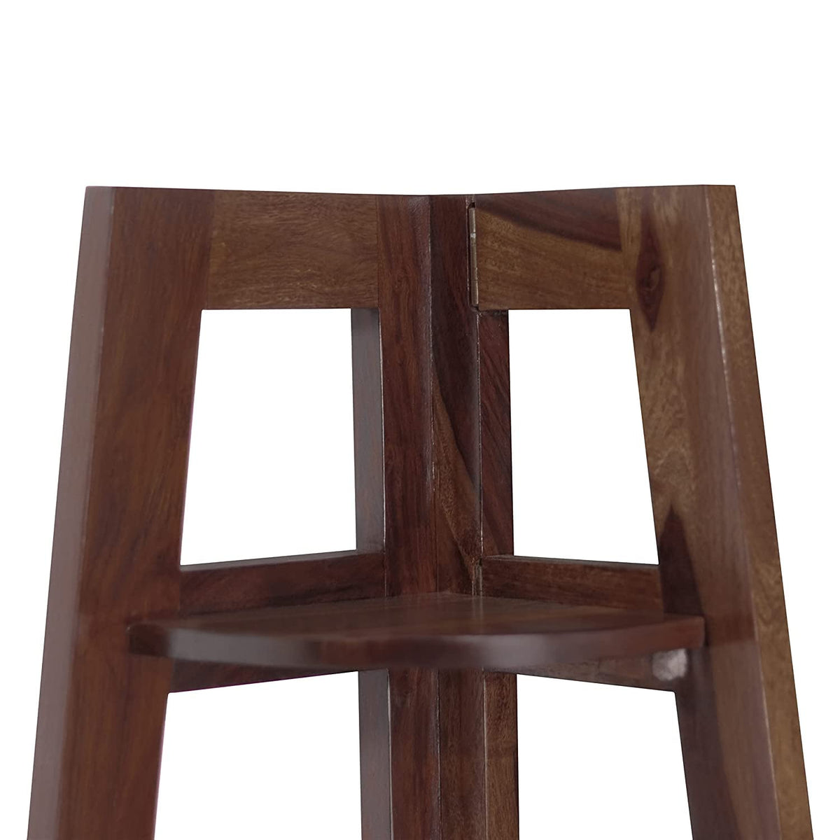 Black Solid Sheesham Wood Corner Stand in walnut finish - carved frame close-up