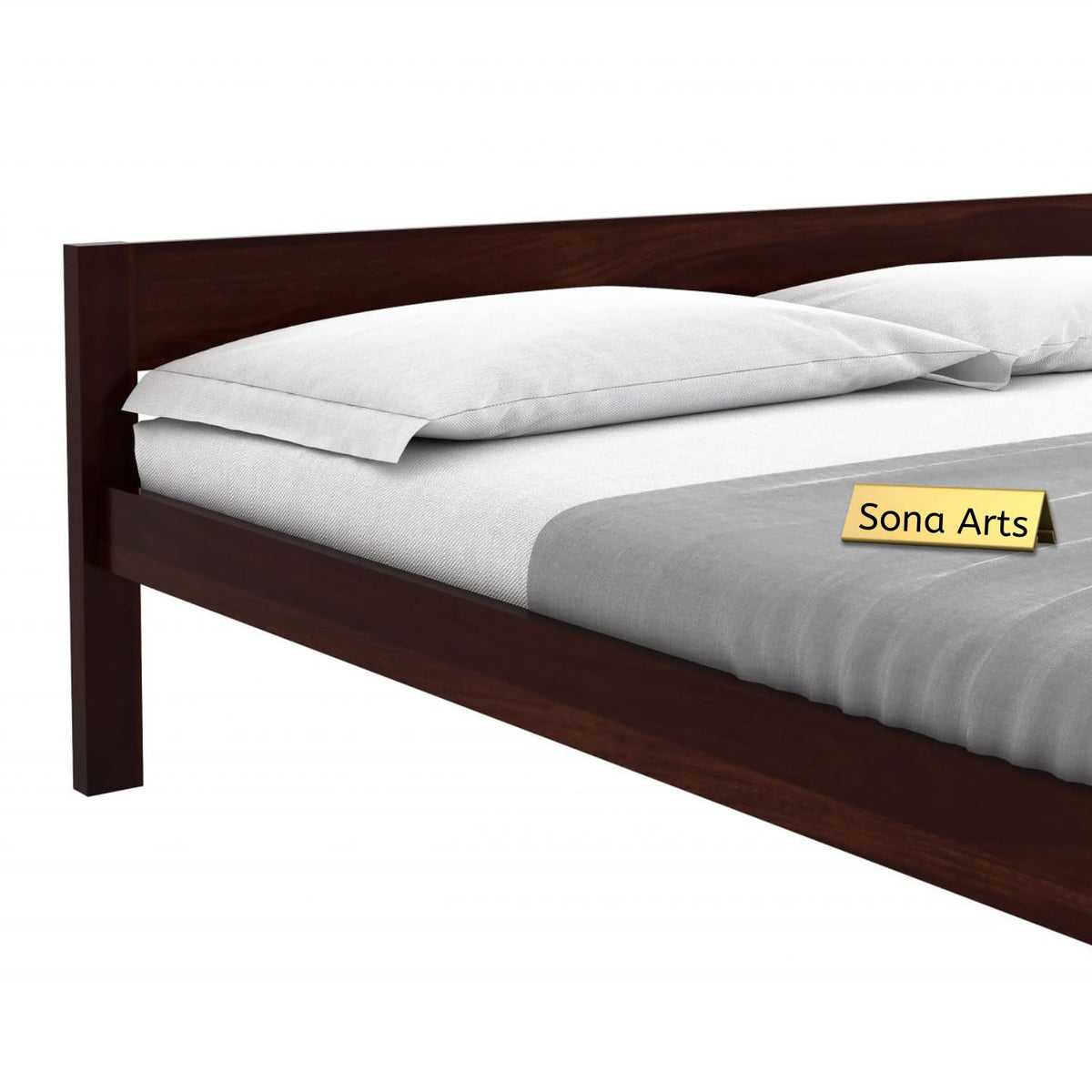 Single Patti Solid Sheesham Wood King Size Bed without Storage in walnut finish - headboard detail