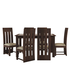 Poster Sheesham Wood Dining Table 6 Seater Dining Table Set with 6 Cushion Chairs & Glass Top - Walnut Finish