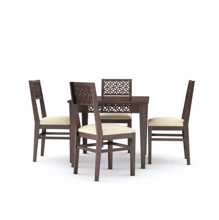 CNC Solid Sheesham Wooden Dining Table 4 Seater - Walnut