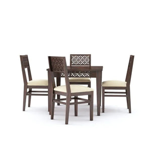 CNC Solid Sheesham Wooden Dining Table 4 Seater - Walnut