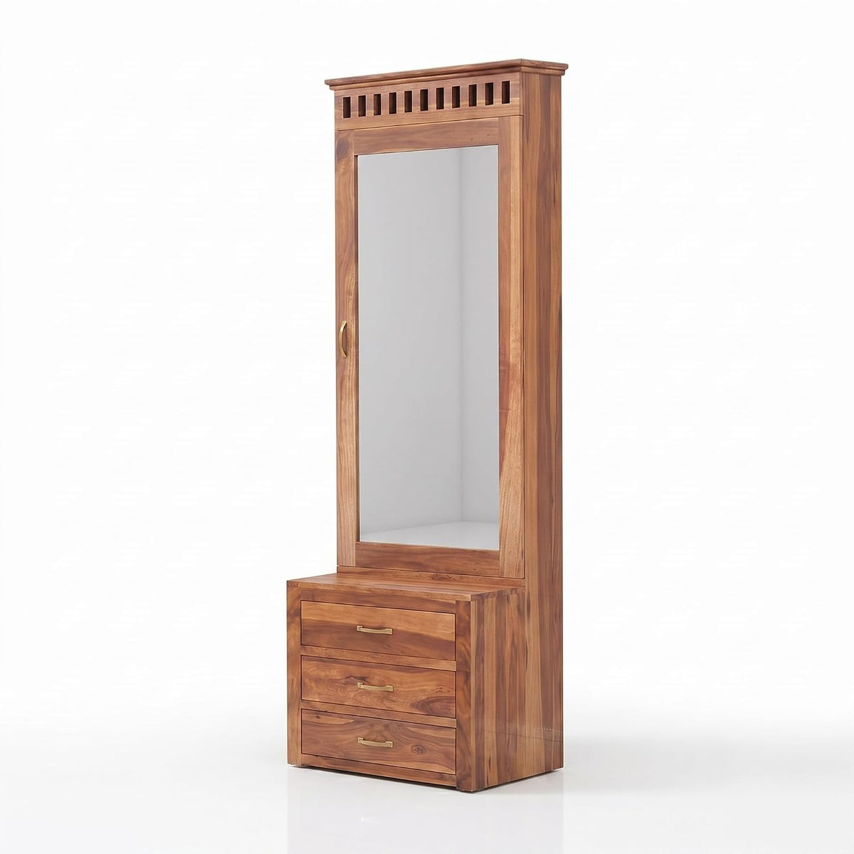 Kuber Solid Sheesham Wood Dressing Table in natural finish - corner angle view