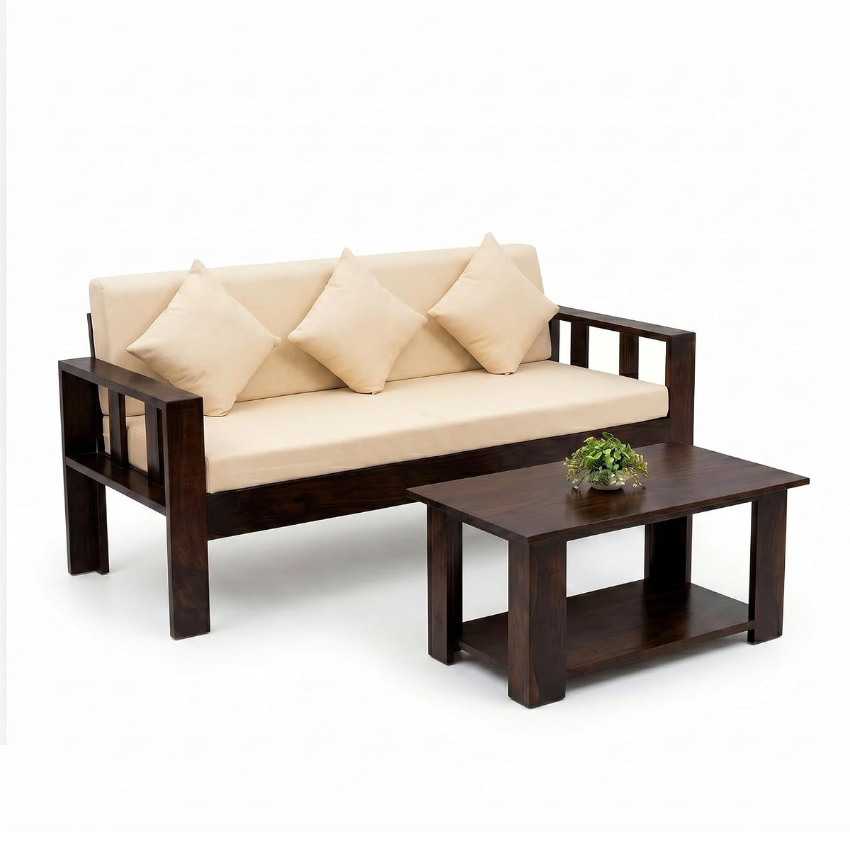 Natraj 6 Seater With Coffee Table Solid Sheesham Wood Sofa Set for Living Room - Walnut Finish