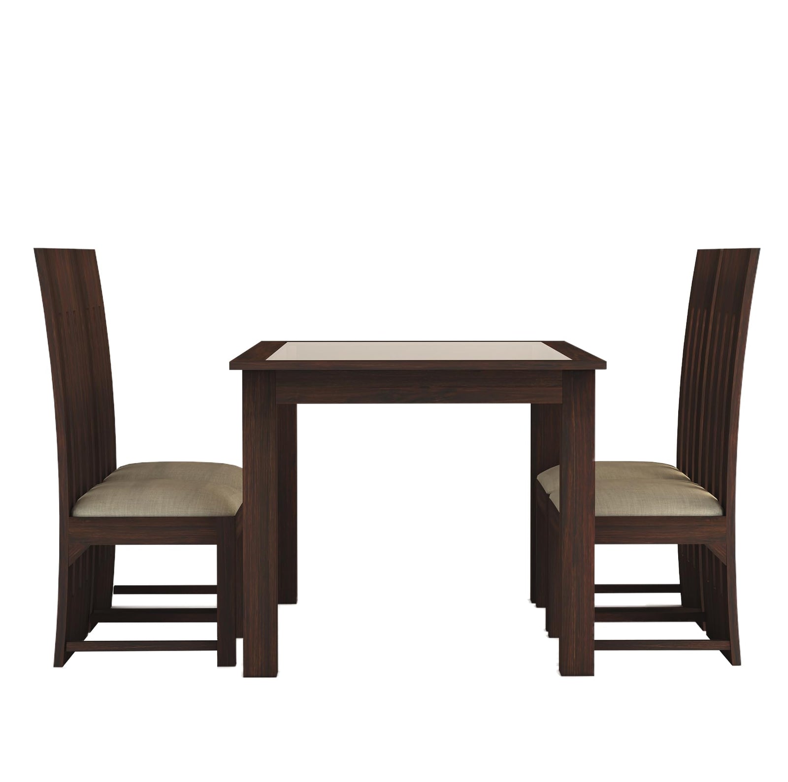 Solid Sheesham Wood Dining Table 4 Seater Dining Table Set with 4 Cushion Chairs & Glass Top Walnut Finish
