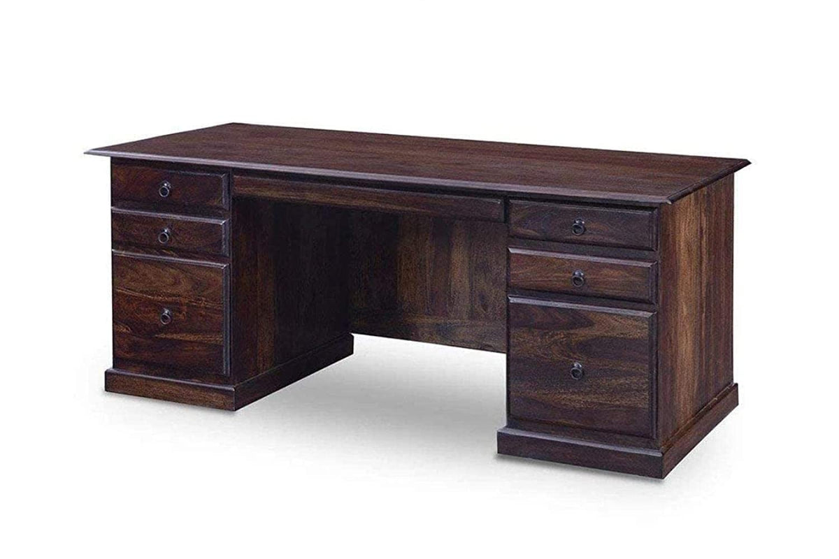 Computer Solid Sheesham Wood Study Table in walnut finish - styled in a home office