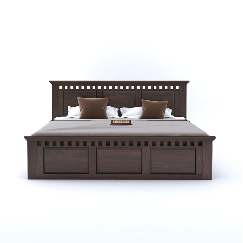 Kuber Solid Sheesham Wood King Size Bed with Box Storage - Walnut Finish