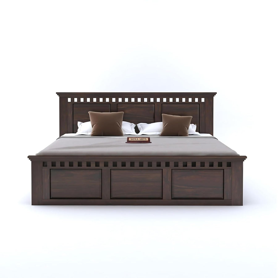 Kuber Solid Sheesham Wood King Size Bed with Box Storage - Walnut Finish