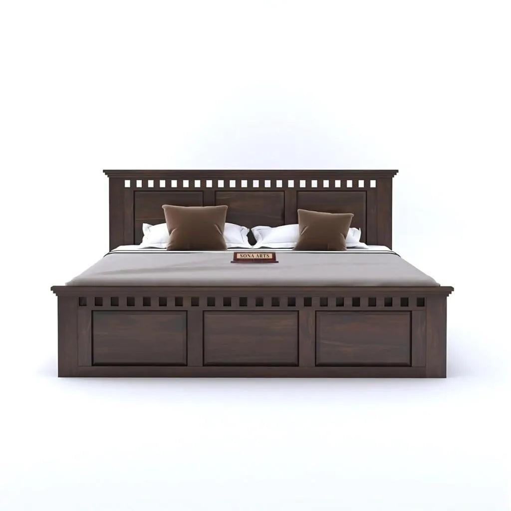 Kuber Solid Sheesham Wood King Size Bed Without Storage Finish - Walnut