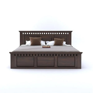 Kuber Solid Sheesham Wood King Size Bed Without Storage Finish - Walnut