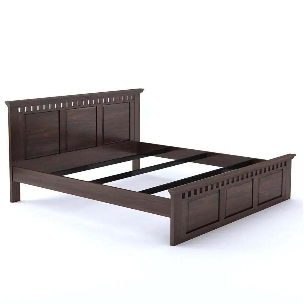Kuber Solid Sheesham Wood King Size Bed Without Storage Finish - Walnut